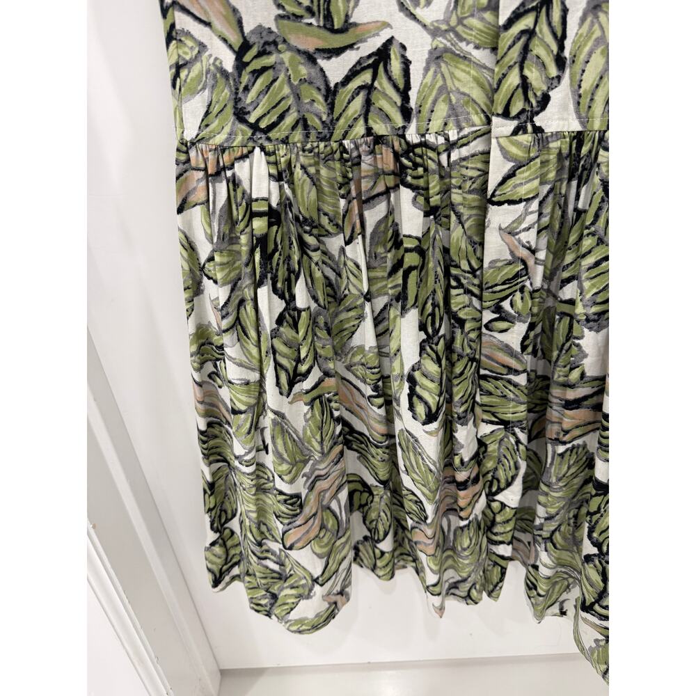 Isabel Riera leaf-print maxi dress Sz M button-down front bell sleeves MSRP$450 - Picture 9 of 11